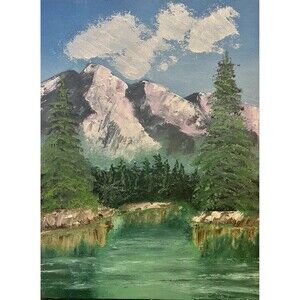 Mountain Landscape Painting Original Art Lake National Park OIL Wall Art IMPASTO
